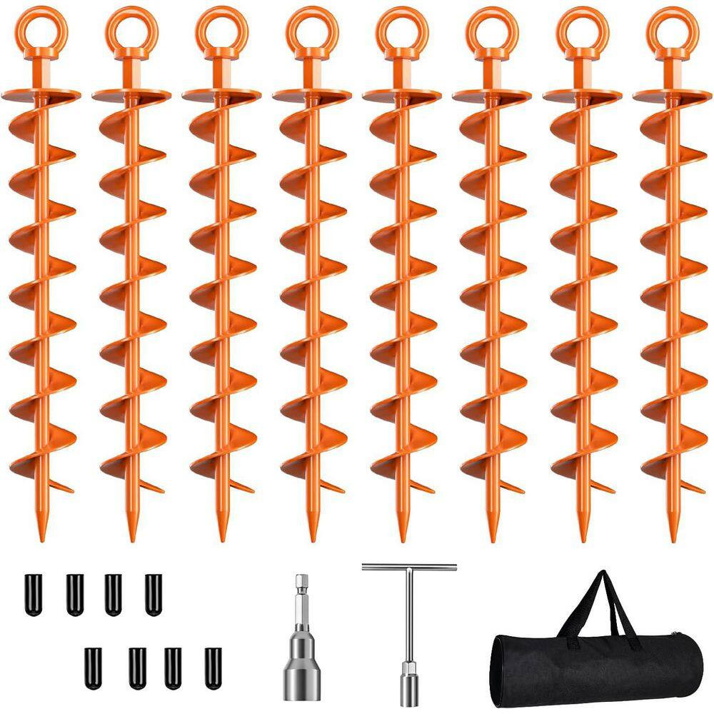 8 Pack Spiral Trampoline Anchors with Nut and Tool Swing Set Anchors Tent Stakes