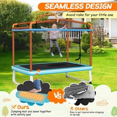 Outdoor 3-in-1 6FT Rectangle Kids Trampoline W/Swing Horizontal Bar & Safety Net