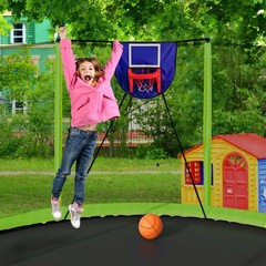 15ft Trampoline with Basketball Hoop, Inflator & Ladder, Green