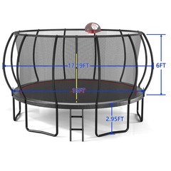 YC 16FT Trampoline Pumpkin Outdoor Trampoline Rust Prevention w/Basketball Hoop