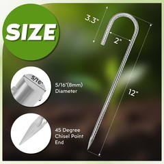 12 inches Tent Stakes Heavy Duty 34-Pack, 5/16″ Diameter J Hook Fence Stakes …