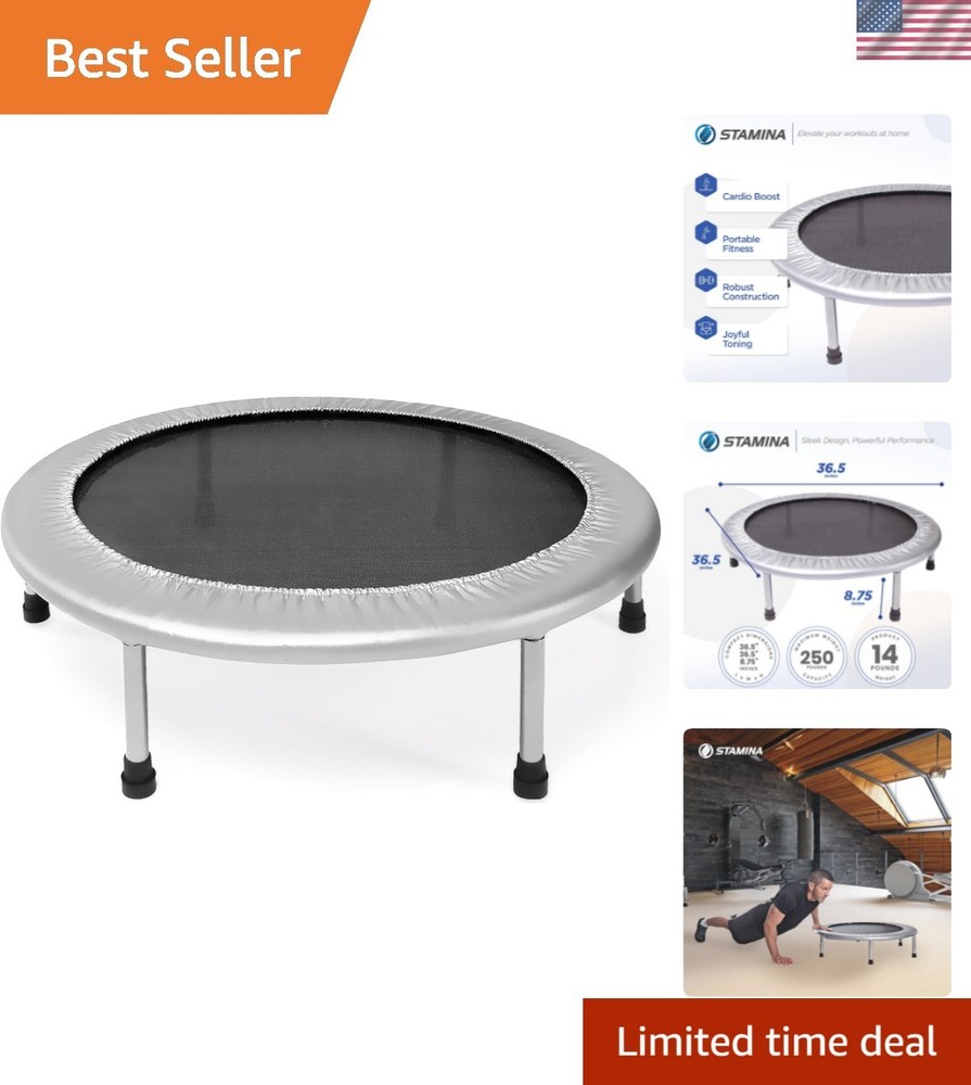 Folding Trampoline with Smart Workout App, Black – Portable Fitness Rebounder…