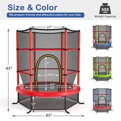 55″ Trampoline Kids Toddler Trampoline w/ All-round Safety Enclosure Net Red