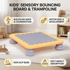 Yellow Mini Trampoline For Kids Sensory Trampoline Bouncing Board With Non LHEV