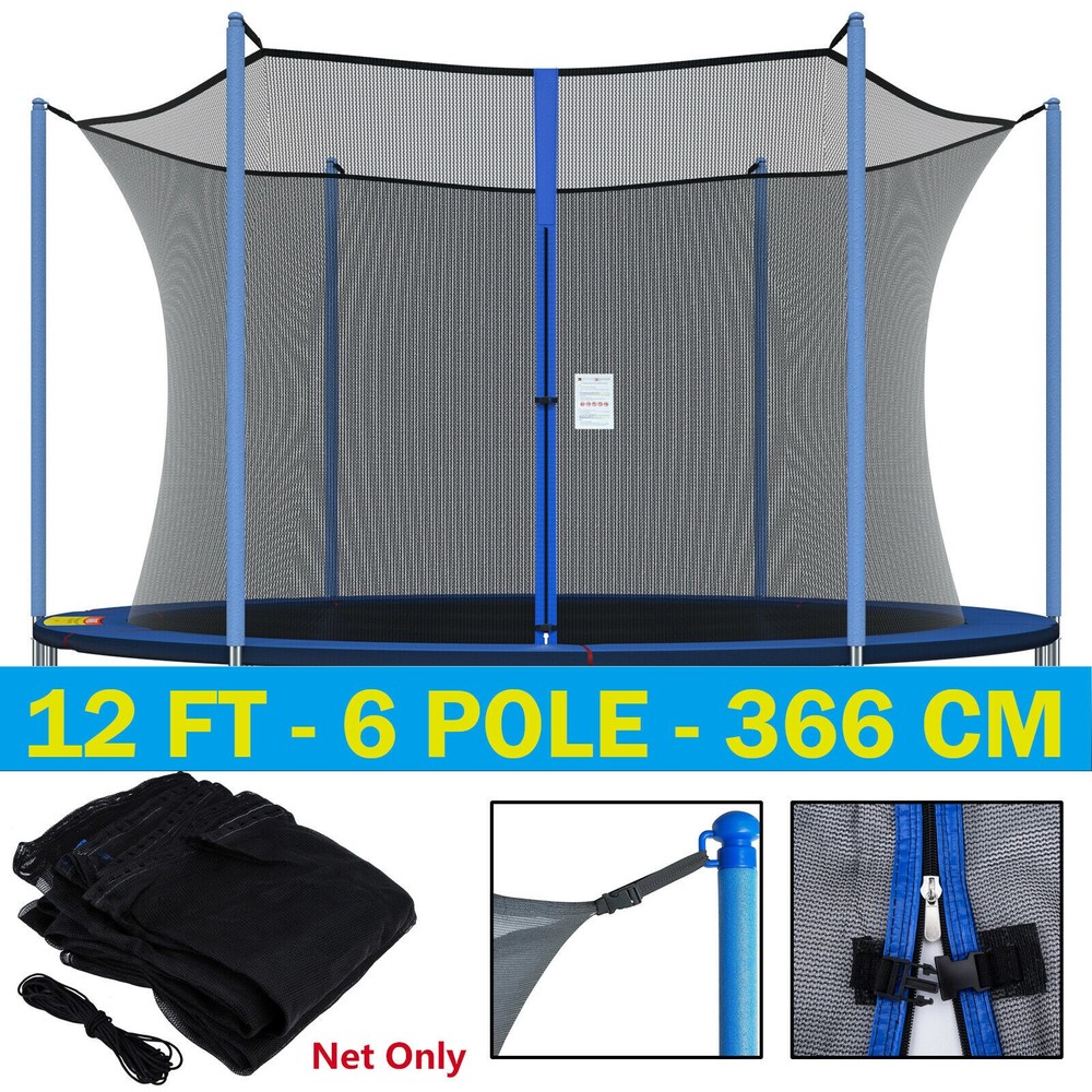 Black Round Replacement Trampoline Safety Enclosure Net for 12ft Frames 6 Poles