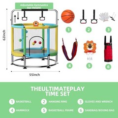 55″ Trampoline for Kids，Indoor&Outdoor Toddler Trampoline | Supports Multicolor