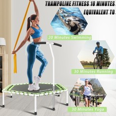 48” Fitness Trampoline with Adjustable Handle Bar, Silent Trampoline Bungee