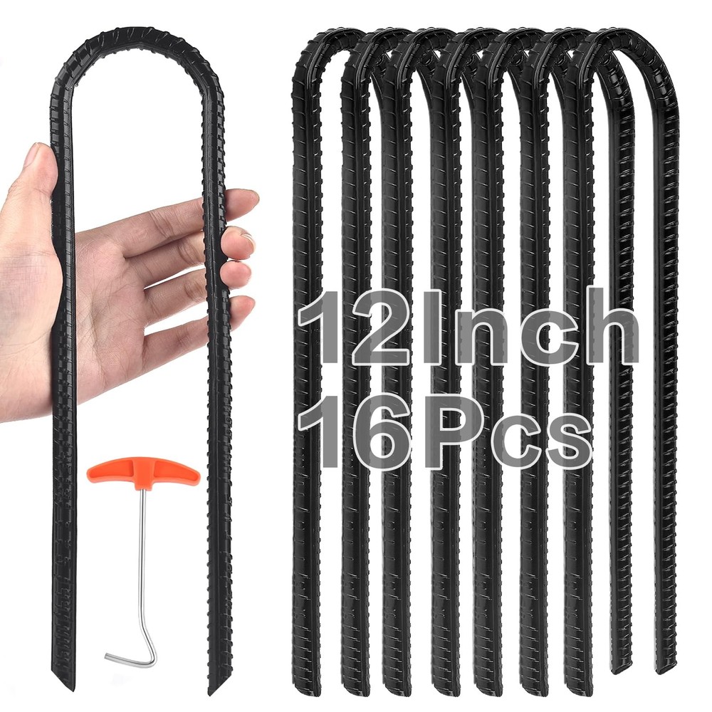 12″ Trampoline Ground Wind Stakes Anchors High Wind Heavy Duty, 16 Pack U-Sha…