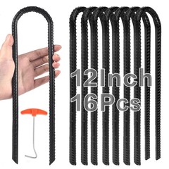 12″ Trampoline Ground Wind Stakes Anchors High Wind Heavy Duty, 16 Pack U-Sha…