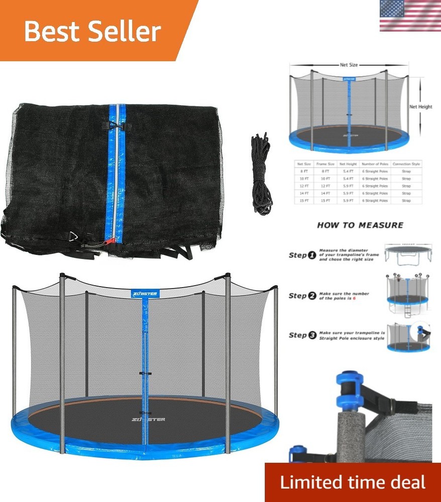 Trampoline Replacement Safety Enclosure Net for 6 Straight Poles Round Frame …