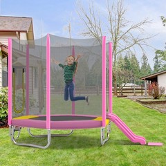 7ft Trampoline with Slide and Ladder Indoor Outdoor Safety Trampolines for Kids