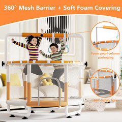 55″ Kids Indoor Trampoline with Safety Net, Adjustable Gymnastics Bar & Toys – I