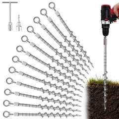 12pk Heavy Duty Screw Tent Stakes 12 Inch Rustproof Aluminum Ground Anchors