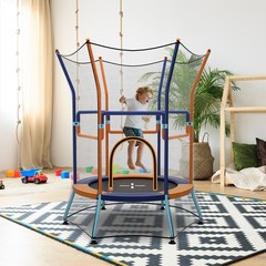 Kids Mini Trampoline w/59″ Higher Enclosure Net Seamless Jumping Mat Zipper Door