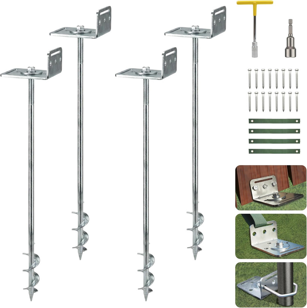 24-Inch Ground Anchors Screw In, Heavy Duty Trampoline Anchor Kit with L Bracket