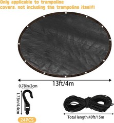 Trampoline Cover Black Round 90% Sunblock Shade Cloth 12FT Trampoline Top Sha…