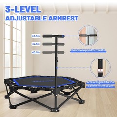 42” Foldable Mini Trampoline, Rebounder Trampoline with Adjustable Foam Hand…