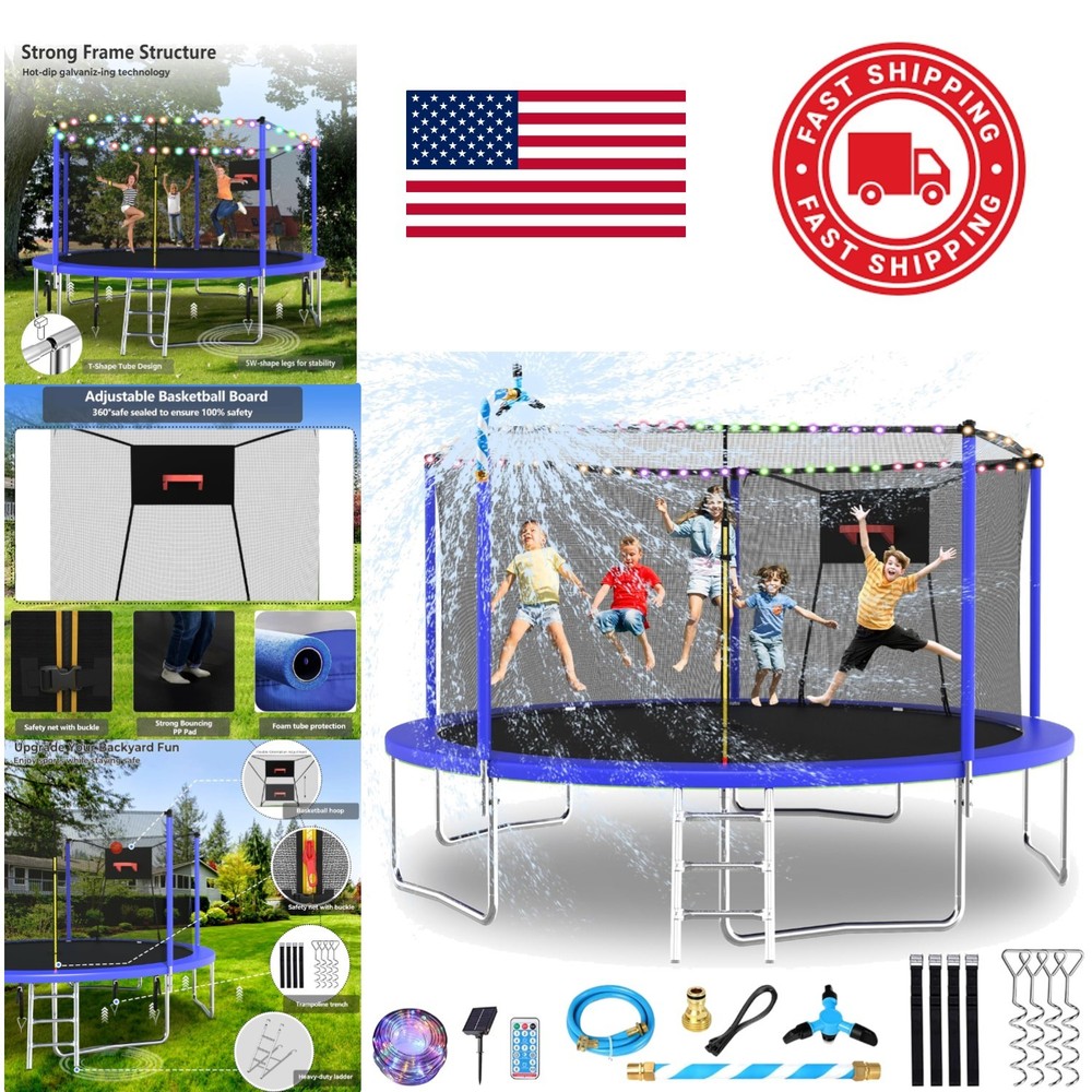 Upgraded 14FT Trampoline for Kids and Adults with Basketball Hoop and Light