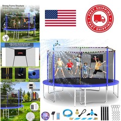 Upgraded 14FT Trampoline for Kids and Adults with Basketball Hoop and Light
