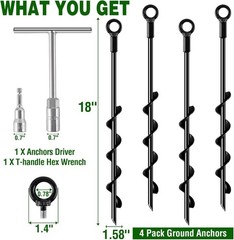Ground Anchors Screw in, 18 Inch 4 Pack Spiral Swing Set Trampoline Earth Anc…