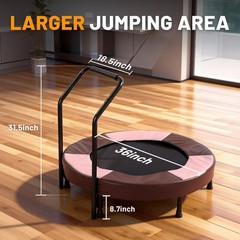 36in Foldable Bungee Toddler Trampoline w/ Handle Quiet Stable 1+Kids Indoor Toy