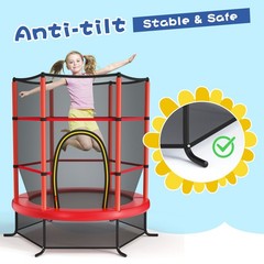 55″ Trampoline Kids Toddler Trampoline w/ All-round Safety Enclosure Net Red