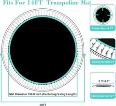 Trampoline Replacement Mat Fit 14 Ft round Trampoline with 72 V-Rings (MAT ONLY)