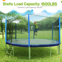 1800LBS Capacity No-Gap Design 16 15 14 12FT Trampoline with Safety Enclosure Ne