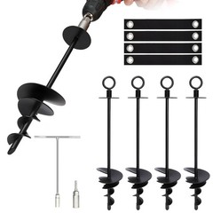 4 Pack Heavy Duty Trampoline Stakes with Nut Driver, Screw in Ground Anchor