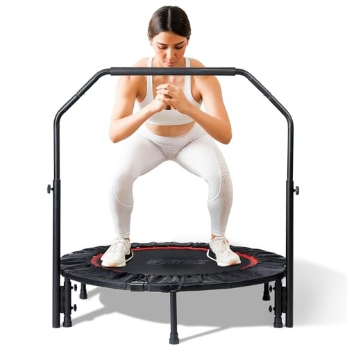 YESUNEED MINI EXERCISE TRAMPOLINE FOLDABLE FITNESS TRAMPOLINE 40″ BLACK/RED