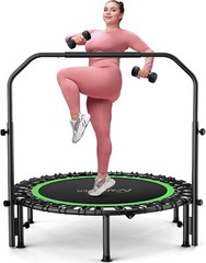 450lbs 40″ Foldable Mini Trampoline Fitness with 4 Level Adjustable Foam Handle