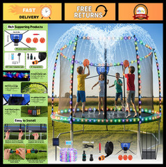 Trampoline Accessory Kit: Basketball Hoop, Mini Balls, Solar Lights, Sprinkler &