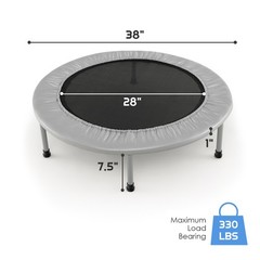 38” Folding Mini Trampoline Fitness Rebounder w/ Safety Pad Silver & Black