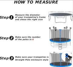 Trampoline Enclosure Net with Pole Cap Replacement for 6 Straight Poles 12’