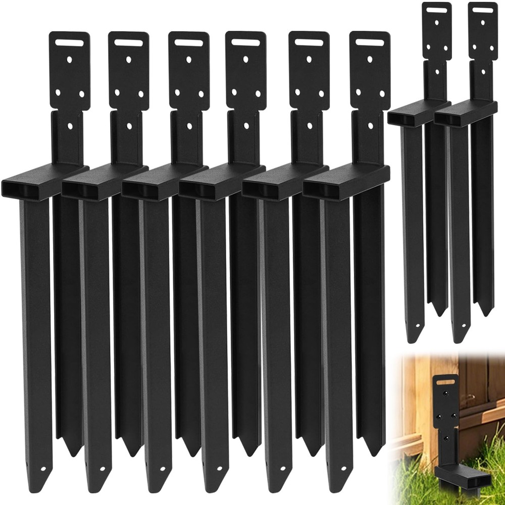 8PCS Ground Anchors, Fence Post Repair Kit, One-Piece Anchor Stakes with L Br…