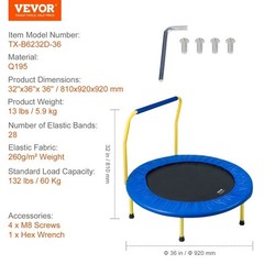 3′ Foldable Trampoline Fitness Rebounder Kids Indoor Outdoor Exercise Safety US