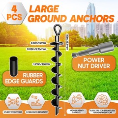 Premium 4 Pack Ground Anchors with Power Nut Driver Drill Bit, Ground Anchors…