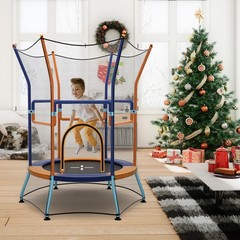 Kids Mini Trampoline w/59″ Higher Enclosure Net Seamless Jumping Mat Zipper Door