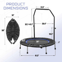 40″ Mini Trampoline Rebounder Trampoline Fitness Trampoline Foldable with Adjust