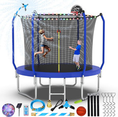 Lyromix Upgraded Trampoline 8FT/10FT/12FT/14FT with Basketball Hoop, Light, Spri