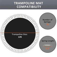 Soozier Trampoline Mat with 72 V-Hooks, Fits 12ft Trampoline, Black