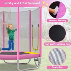 7ft Trampoline with Slide and Ladder Indoor Outdoor Safety Trampolines for Kids