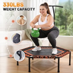 Mini Fitness Trampoline Indoor Outdoor Rebounder w/ Foam Handle Bar For Adults