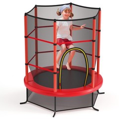 55″ Trampoline Kids Toddler Trampoline w/ All-round Safety Enclosure Net Red