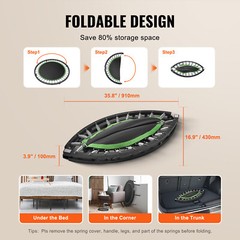 52″ Foldable Mini Fitness Trampoline Adults Exercise Rebounder with Handle