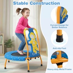 Mini Trampoline w/Foam Padded Handle & Safety Padded Cover for 3+ Years Old Kids