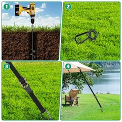 Trampoline Anchors, 6 Pack 18″ RV Awning Tie Down Kit with6 Ratchet Straps, H…