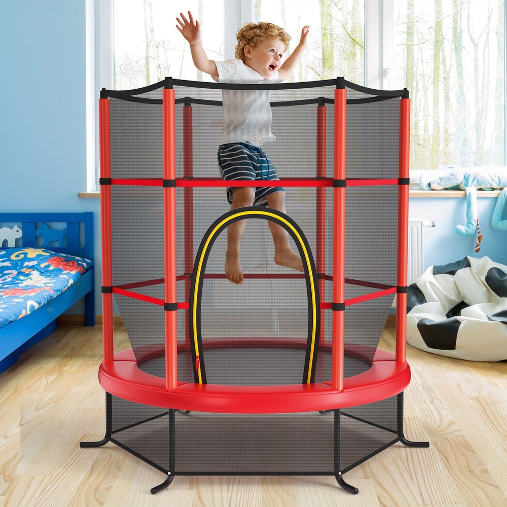 55″ Trampoline Kids Toddler Trampoline w/ All-round Safety Enclosure Net Red
