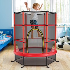 55″ Trampoline Kids Toddler Trampoline w/ All-round Safety Enclosure Net Red