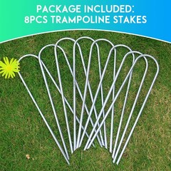 Heavy Duty Trampoline Stakes, High Wind Anchors, Galvanized Steel, U-Shaped Set